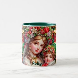 POLLY ~ CHRISTMAS MOTHER AND CHILD ~ Two-Tone COFFEE MUG