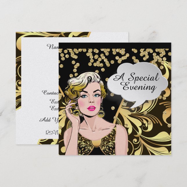 Polly Hosts a Grand Party Pop Art Invitation (Front/Back)