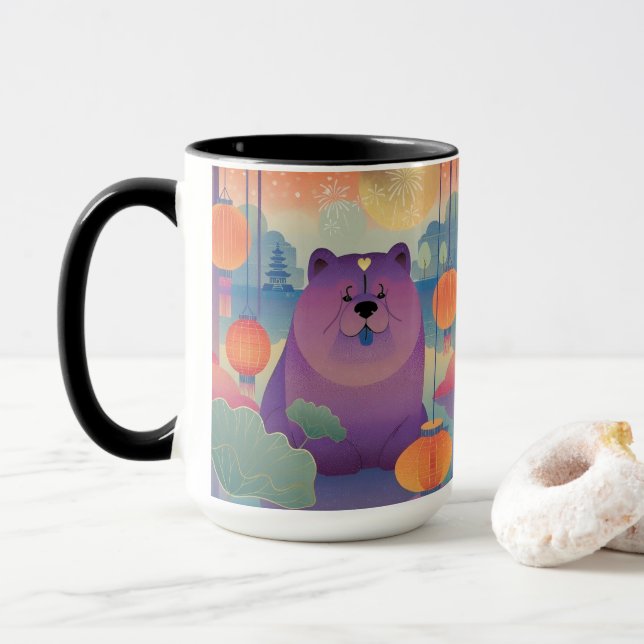 POLLY PLUM chow chien 15 once Mug (Avec donut)
