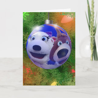 Polly Polar Bear and Reggie bulb Holiday Card