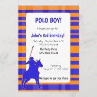 Polo Boy Birthday Invitation Royal Blue Orange