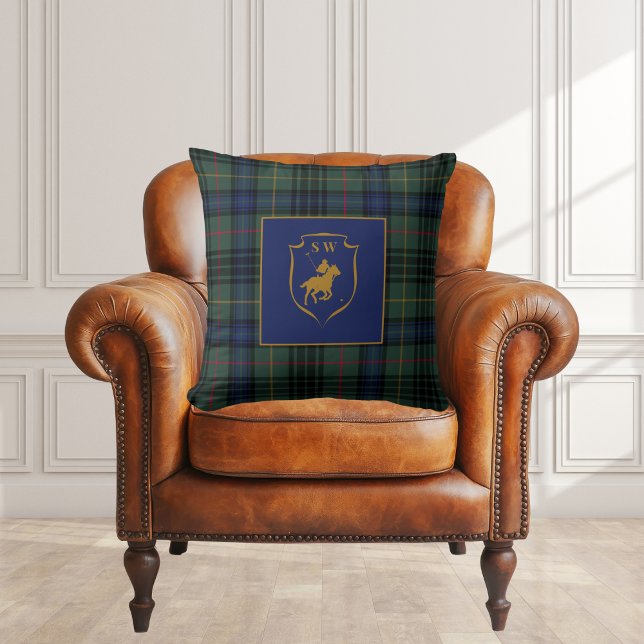 Polo Equestrian Monogrammed Classic Tartan Plaid  Throw Pillow (Creator Uploaded)