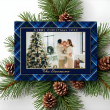 Polo Equestrian Navy Blue Plaid Photo Christmas