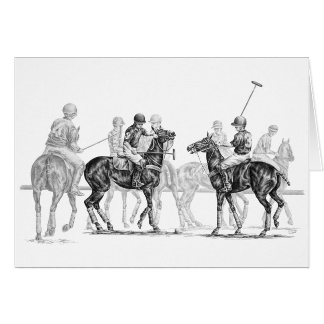 Polo Horse Match Drawing by Kelli Swan (Front Horizontal)