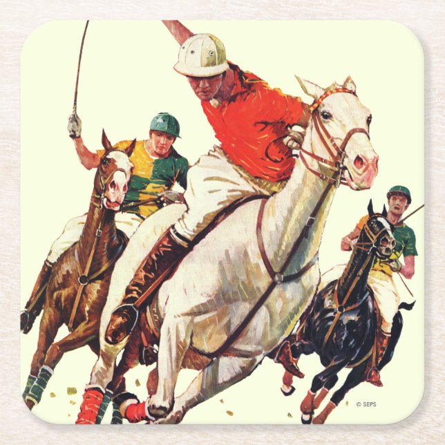 Polo Match Square Paper Coaster (Front)