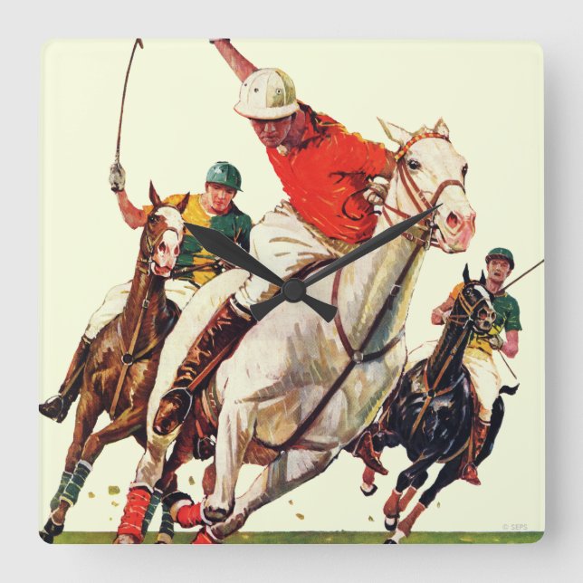 Polo Match Square Wall Clock (Front)