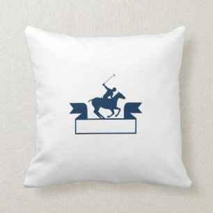 Polo Player Riding Horse Ribbon Retro Throw Pillow