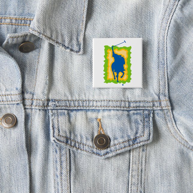 Polo Player Silhouette Modern Horseback Sports 2 Inch Square Button (Creator Uploaded)
