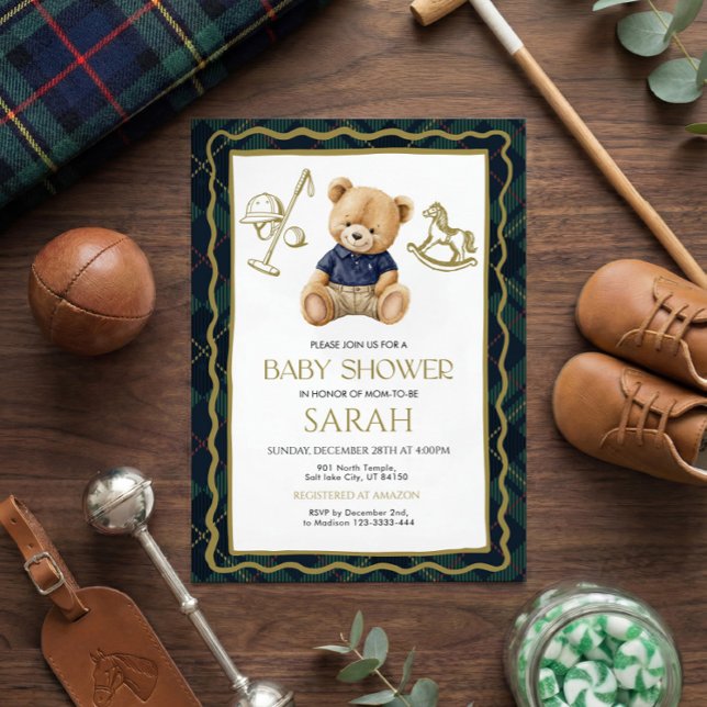 Polo Teddy Bear Baby Shower Invitation (Creator Uploaded)