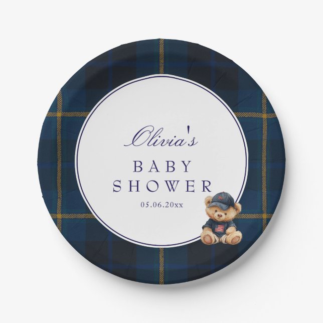 Polo Teddy Bear Baby Shower Paper Plate (Front)