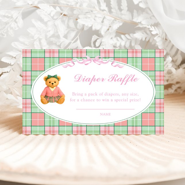 Polo Teddy Bear Girl Baby Shower Diaper Raffle Enclosure Card (Creator Uploaded)