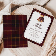 Polo Teddy Bear Girl Baby Shower Invitation