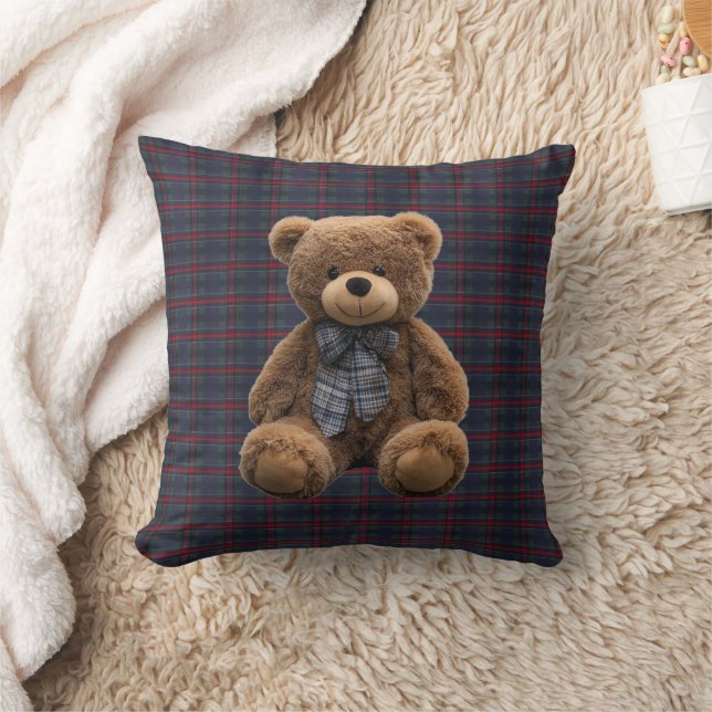 Polo Teddy Bear Tartan Plaid Kid Boy Nursery Decor Throw Pillow (Blanket)