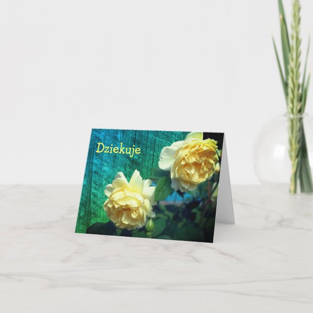 Polonais Dziekuje Carte de remerciements Roses Jau (Devant)