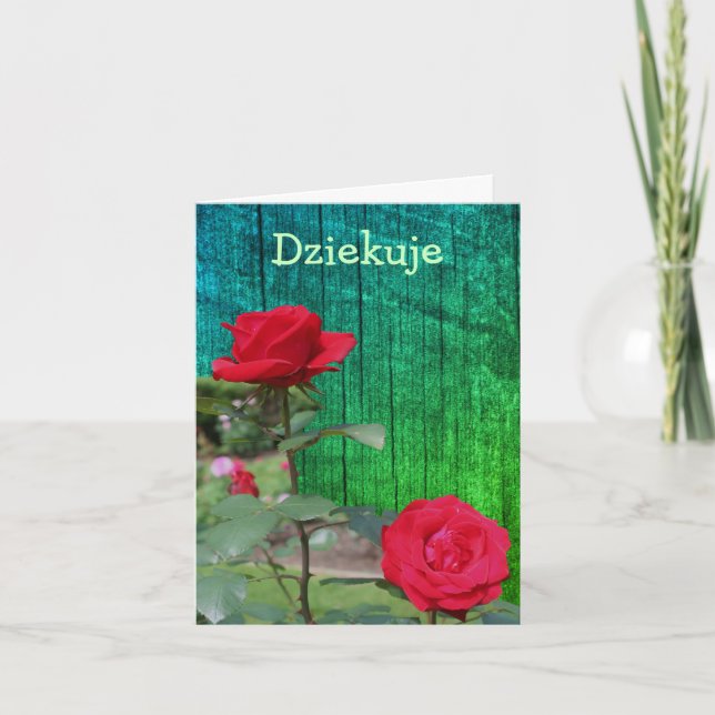 Polonais Dziekuje Carte de remerciements Roses rou (Devant)