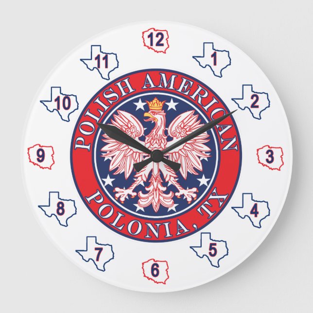 Polonia Texas Polish American Eagle Large Clock (Front)