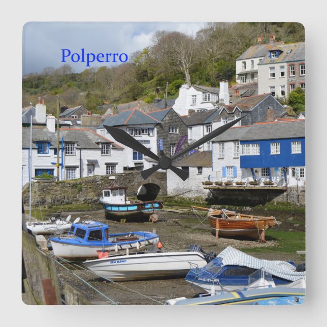 Polperro Cornwall England Low Tide Square Wall Clock (Front)