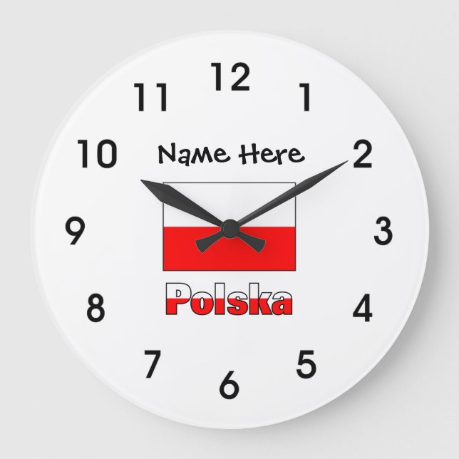 Polska and Polish Flag Large Clock (Front)