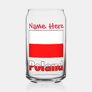 Polska and Polish Flag Red Personalization Can Glass
