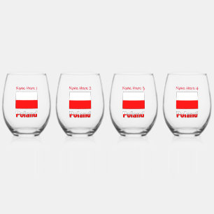 Polska and Polish Flag Red Personalization  Stemless Wine Glass