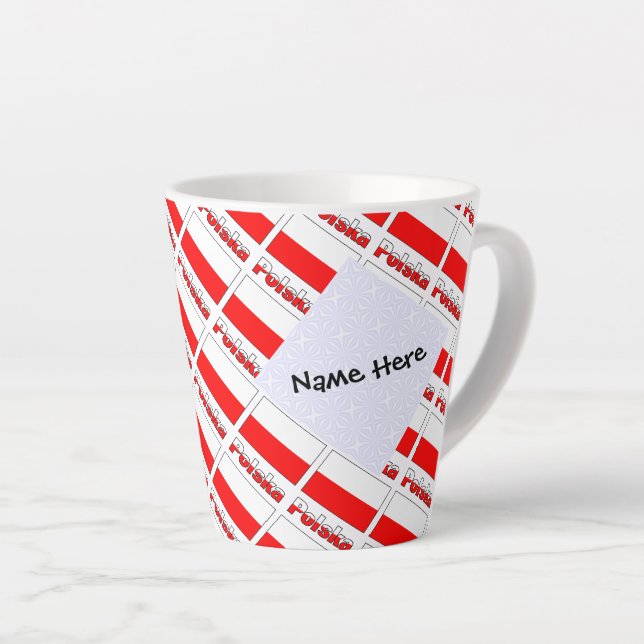 Polska and Polish Flag Tiled Personalized  Latte Mug (Right Angle)