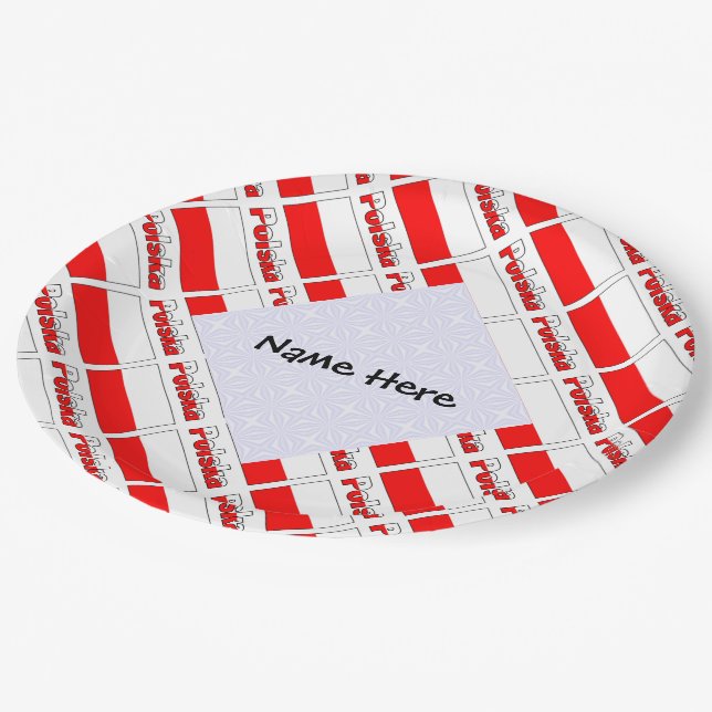 Polska and Polish Flag Tiled Personalized  Paper Plate (Angled)