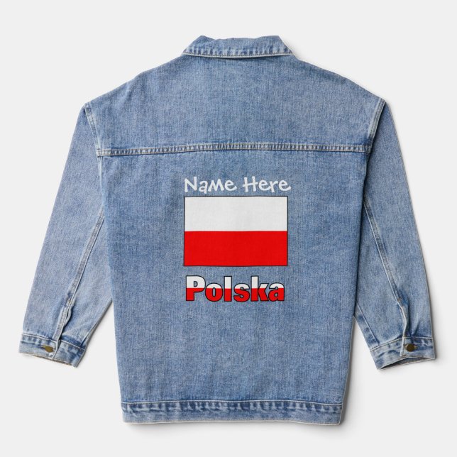 Polska and Polish Flag White Personalization Denim Jacket (Back)