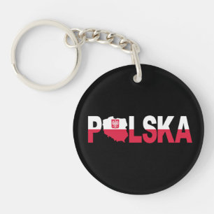 Polska Poland Flag Map Lettering Keychain