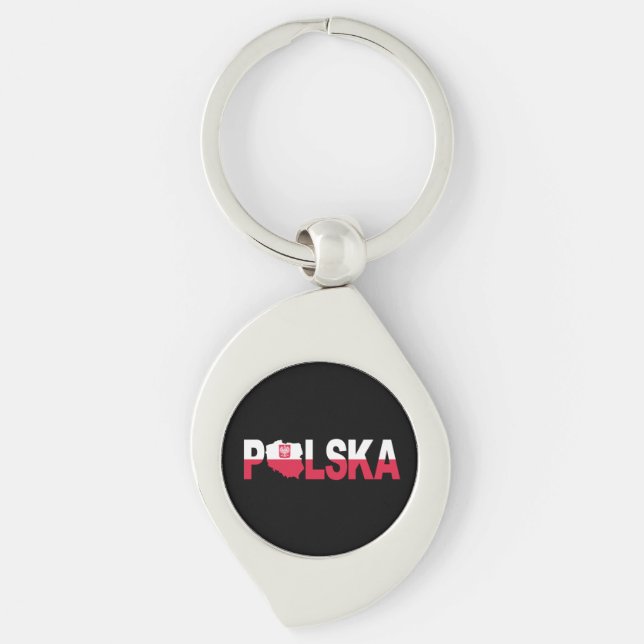 Polska Poland Flag Map Lettering Keychain (Front)