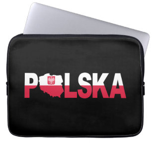Polska Poland Flag Map Lettering Laptop Sleeve