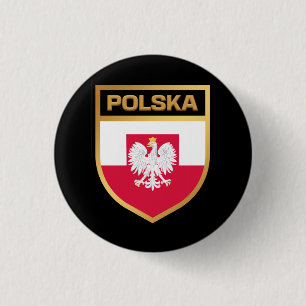 Polska / Poland Flag Shield & Emblem 1 Inch Round Button