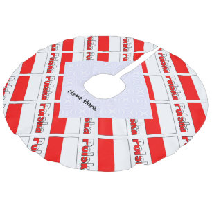 Polska Polish Flag Tiled Black Personalization Faux Linen Tree Skirt