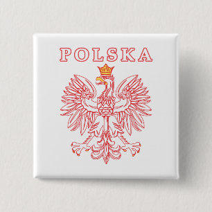 Polska With Red Polish Eagle 2 Inch Square Button