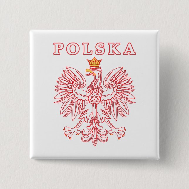 Polska With Red Polish Eagle 2 Inch Square Button (Front)