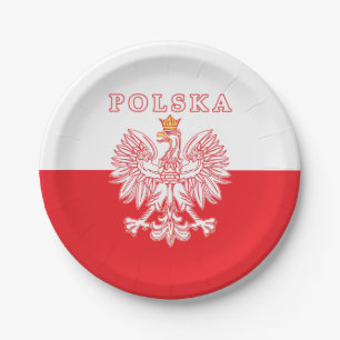 Polska With Red Polish Eagle Paper Plate