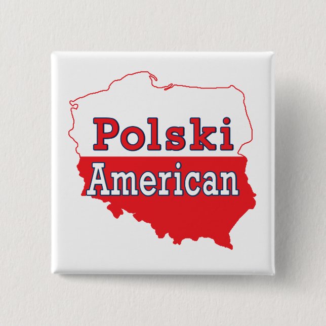 Polski American Map 2 Inch Square Button (Front)