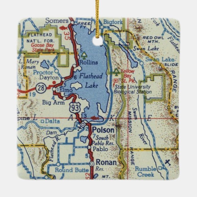 Polson MT Vintage Map Ceramic Ornament (Back)