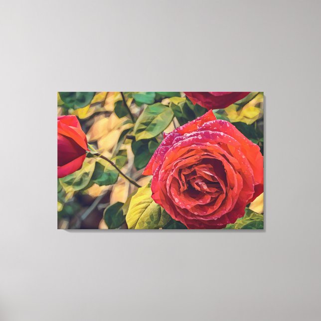 POLY ART of a rose on stretched canvas print (Front)