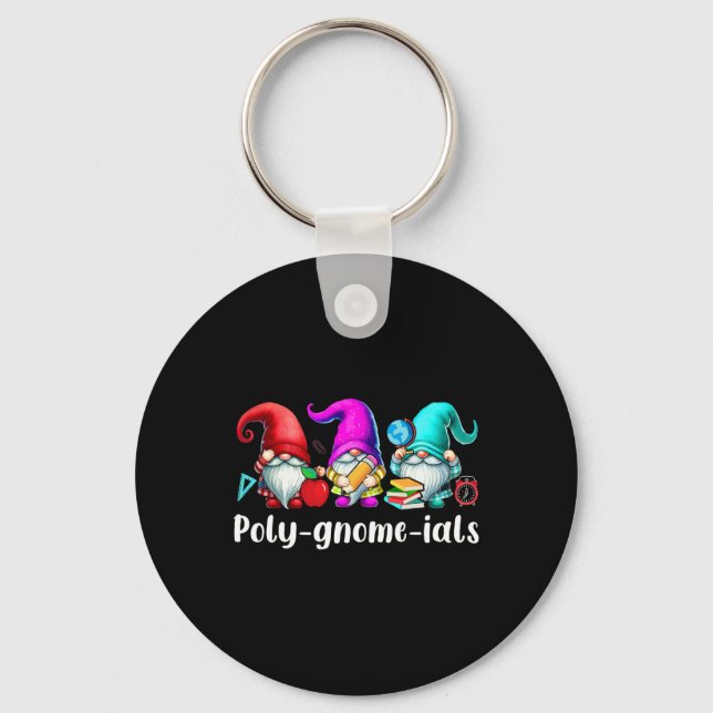 Poly-gnome-ials Three Gnomes Funny Teacher Mathema Keychain (Front)
