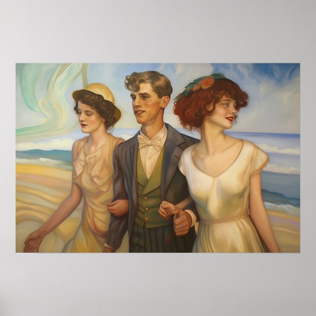 Polyamorous triad on the beach poster (Front)