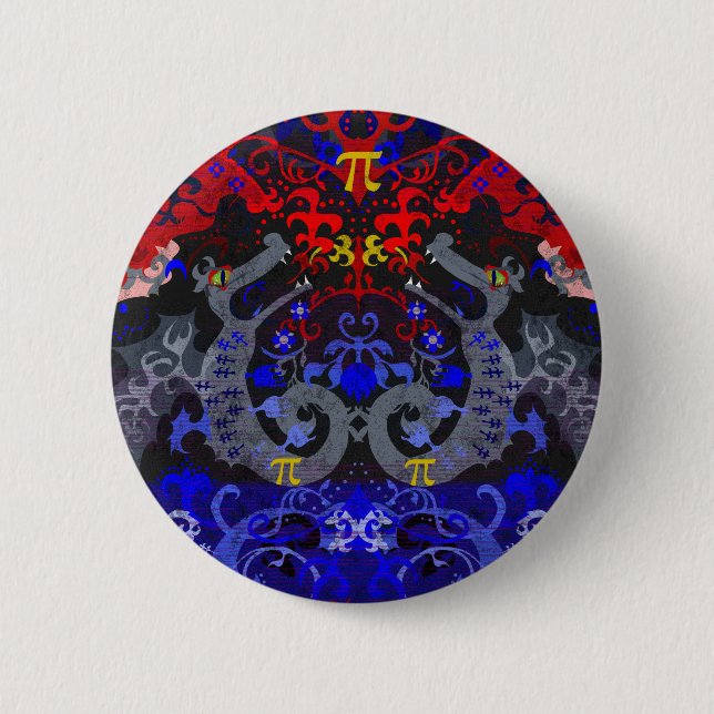 Polyamory Dragon Damask in Poly Pride Flag Colours 2 Inch Round Button (Front)