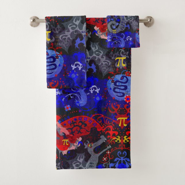 Polyamory Dragon Damask in Poly Pride Flag Colours Bath Towel Set (Insitu)