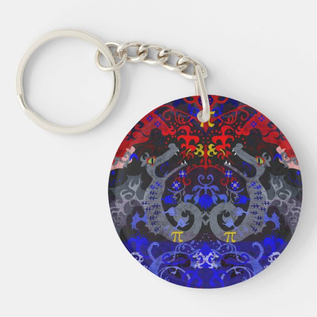Polyamory Dragon Damask in Poly Pride Flag Colours Keychain (Front)