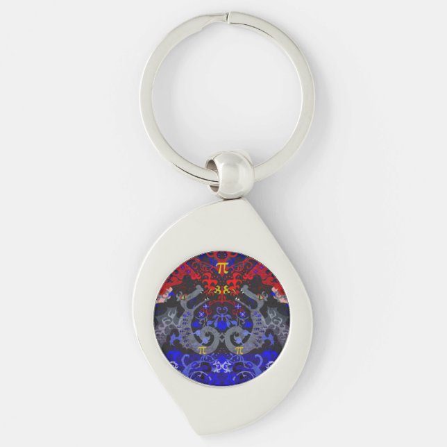 Polyamory Dragon Damask in Poly Pride Flag Colours Keychain (Front)