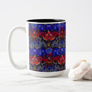 Polyamory Dragon Damask in Poly Pride Flag Colours Two-Tone Coffee Mug