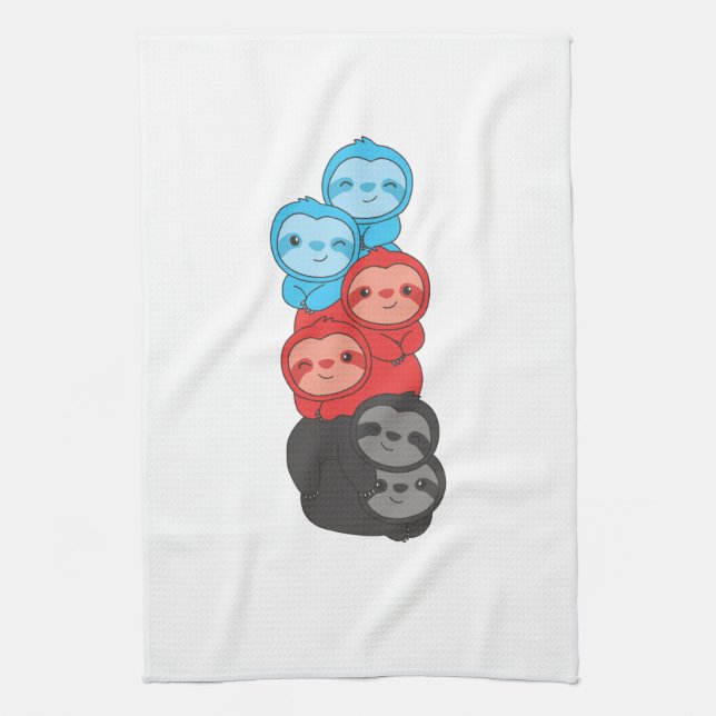 Polyamory Flag Pride Lgbtq Cute Sloth Pile Kitchen Towel (Vertical)