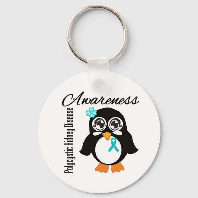 Polycystic Kidney Disease Awareness Penguin Keychain (Front)