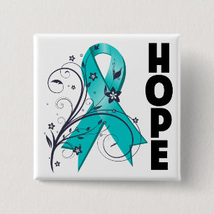 Polycystic Kidney Disease Floral Hope Ribbon 2 Inch Square Button