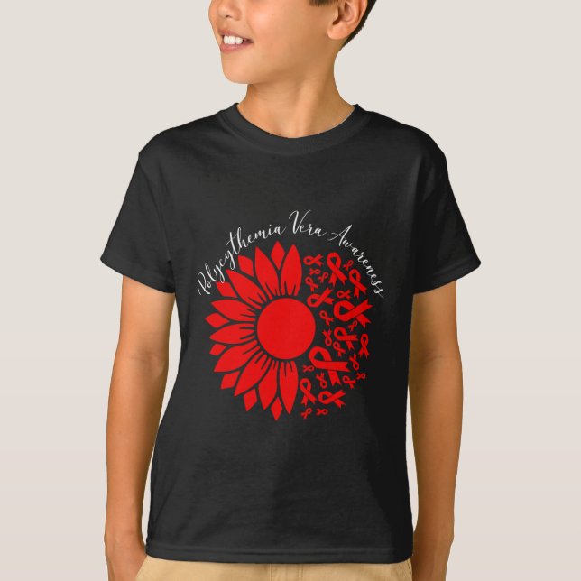 Polycythemia Vera Awareness Red Sunflower Mpn Bloo T-Shirt (Front)