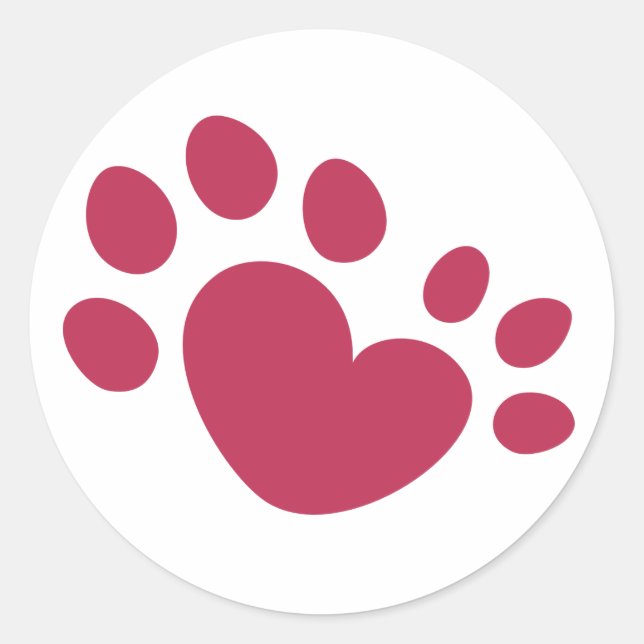 Polydactyl Cat Paw Print Heart Classic Round Sticker (Front)